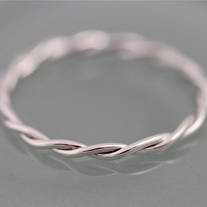 Silver Twist Ring Relaxed Rope Infinity Loose Twisted Skinny Wedding Band 1.5mm Thin Stack Ring Spacer EcoFriendly Recycled