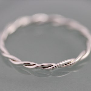 Silver Twist Ring Relaxed Rope Infinity Loose Twisted Skinny Wedding Band 1.5mm Thin Stack Ring Spacer EcoFriendly Recycled image 1