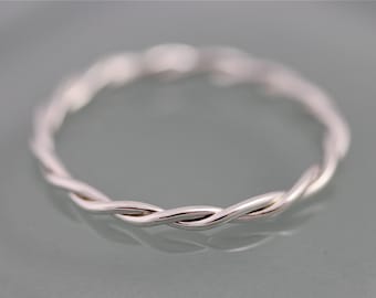 Silver Twist Ring Relaxed Rope Infinity Loose Twisted Skinny Wedding Band 1.5mm Thin Stack Ring Spacer EcoFriendly Recycled