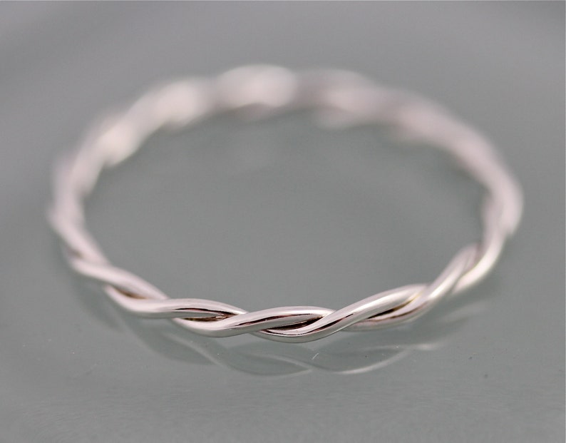 Silver Twist Ring Relaxed Rope Infinity Loose Twisted Skinny Wedding Band 1.5mm Thin Stack Ring Spacer EcoFriendly Recycled image 1