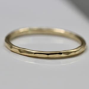 Gold Hammered Ring 14k SOLID Yellow Gold 1.3mm Basic Wedding Ring Stacking Band Rose or White Gold Hammered Faceted Or Bark Finish