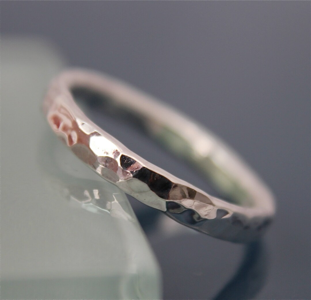 Sterling Silver Wedding Band Chunky Rustic Hammered Silver Shiny