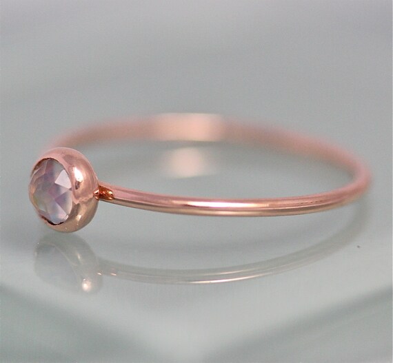 Rainbow Moonstone 14k Rose Gold Ring Birthstone Solid Gold Thin Stacking Band Spacer Ring