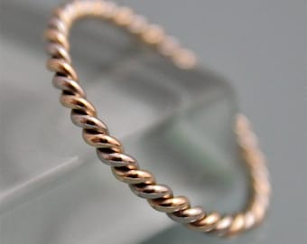 Twist Ring Two Tone 14k White and Yellow Gold Twisted Rope Infinity Band Stacking Ring Mixed Metals 1.5mm Shiny Finish
