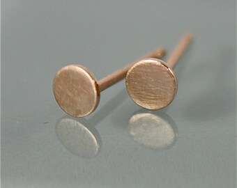 Yellow Gold Studs 14k SOLID Gold Stud Earrings 4mm Diameter Tiny Circle Dot Disk Brushed Satin Finish Recycled Eco Friendly Gold