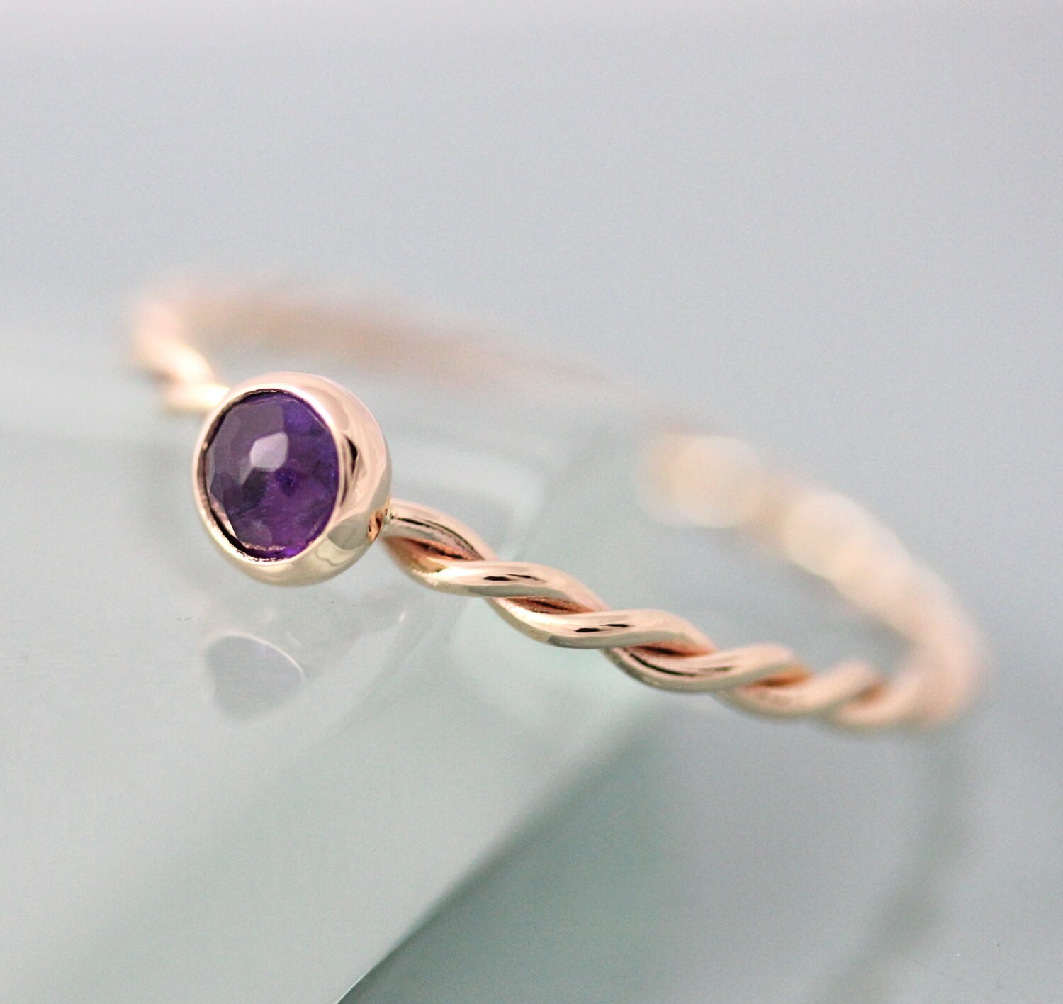 Amethyst Ring Twist 14k SOLID Gold February Birthstone Rope Infinity ...