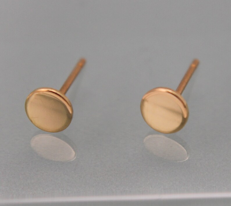 18k Earrings Circle Dot Disk 5mm 18k SOLID Yellow Gold Studs Shiny Finish Recycled Eco Friendly Gold image 2