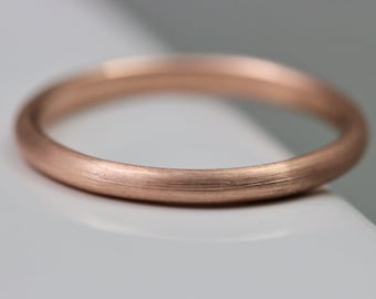 Rose Gold Dome Wedding Ring 14k Solid Gold 2mm Half Round Wedding Band D Ring Brushed Finish Hammered Finish or Shiny Smooth Finish