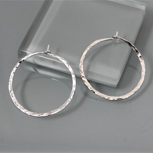 Silver Hoops Medium 1&quot; Sterling Silver Hammered Texture Hoop Earrings By Tinysparklestudio