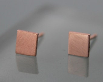 Rose Gold Square Stud Earrings 14k SOLID  5mm Gold Studs  Brushed Matte or Shiny Finish Recycled Eco Friendly Gold