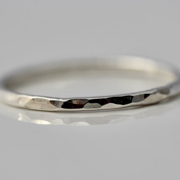 Sterling Silver Ring Hammered 1.3mm Stacking Band Faceted Shiny Finish Spacer Midi  Stack Ring By Tinysparklestudio