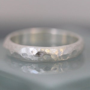 Viking Sterling Silver Wedding Ring  4mm Men&#39;s or Women&#39;s Band Rustic Distressed Finish Half Round Ring Recycled Gold