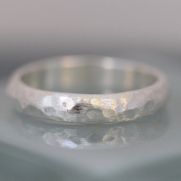 Viking Sterling Silver Wedding Ring  4mm Men's or Women's Band Rustic Distressed Finish Half Round Ring Recycled Gold