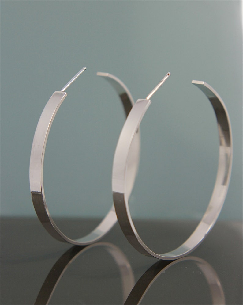 Bombastic 2 Wide Sterling Silver Hoop Earrings Eco Friendly Recycled Silver image 1