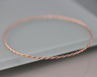 Rose Gold Twist Bangle 14k SOLID Gold Loose Twist Rope Bangle Bracelet 1.5mm Thick By Tinysparklestudio