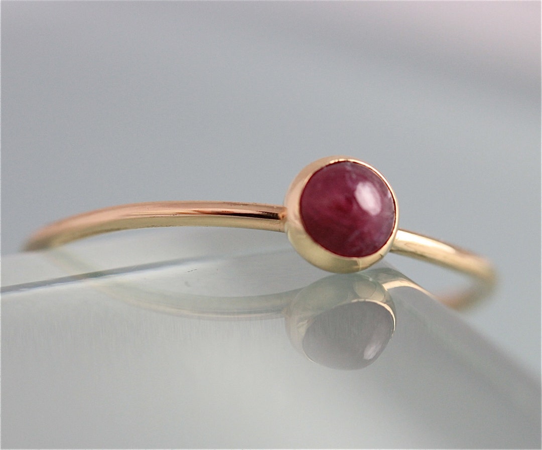 14k Ruby Ring July Birthstone Solid Yellow Gold Thin Stacking Band ...