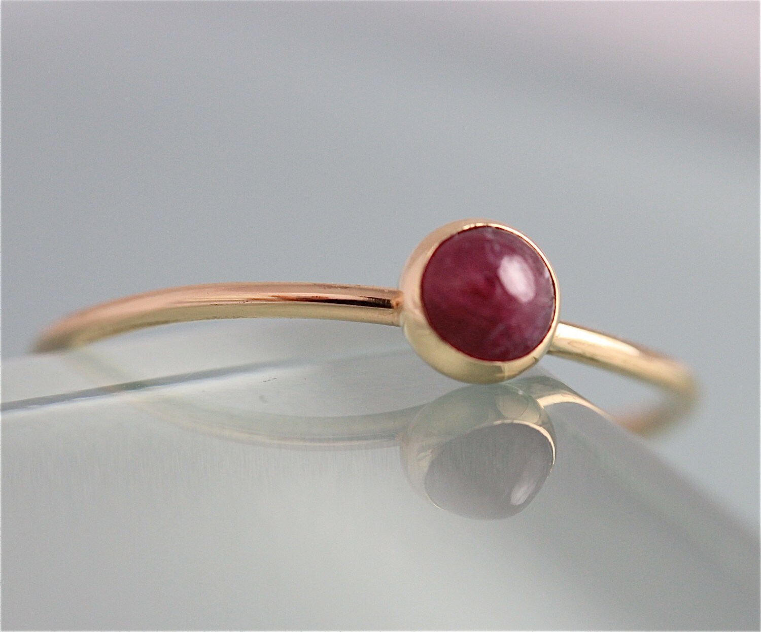 14k Ruby Ring July BIrthstone Solid Yellow Gold Thin Stacking | Etsy