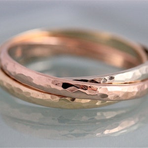 Rolling Russian Wedding Band Tri Color 14k Solid Gold Trinity Ring Interlocked Infinity Puzzle Ring 3 Hammered Band Rings Recycled Gold