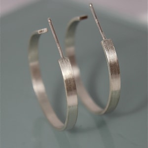 1" Silver Hoops Perfect Earring Recycled Sterling Silver Flat 1" Open Back and Post Brushed Matte Finish