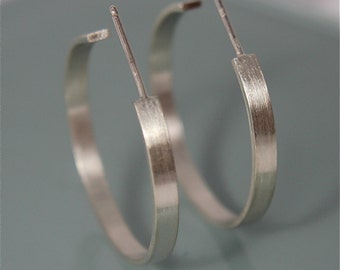 Basic Silver Hoop Earrings 3/4" Silver Hoops Perfect Earring Recycled Sterling Silver Flat Open Back and Post Brushed Matte Finish