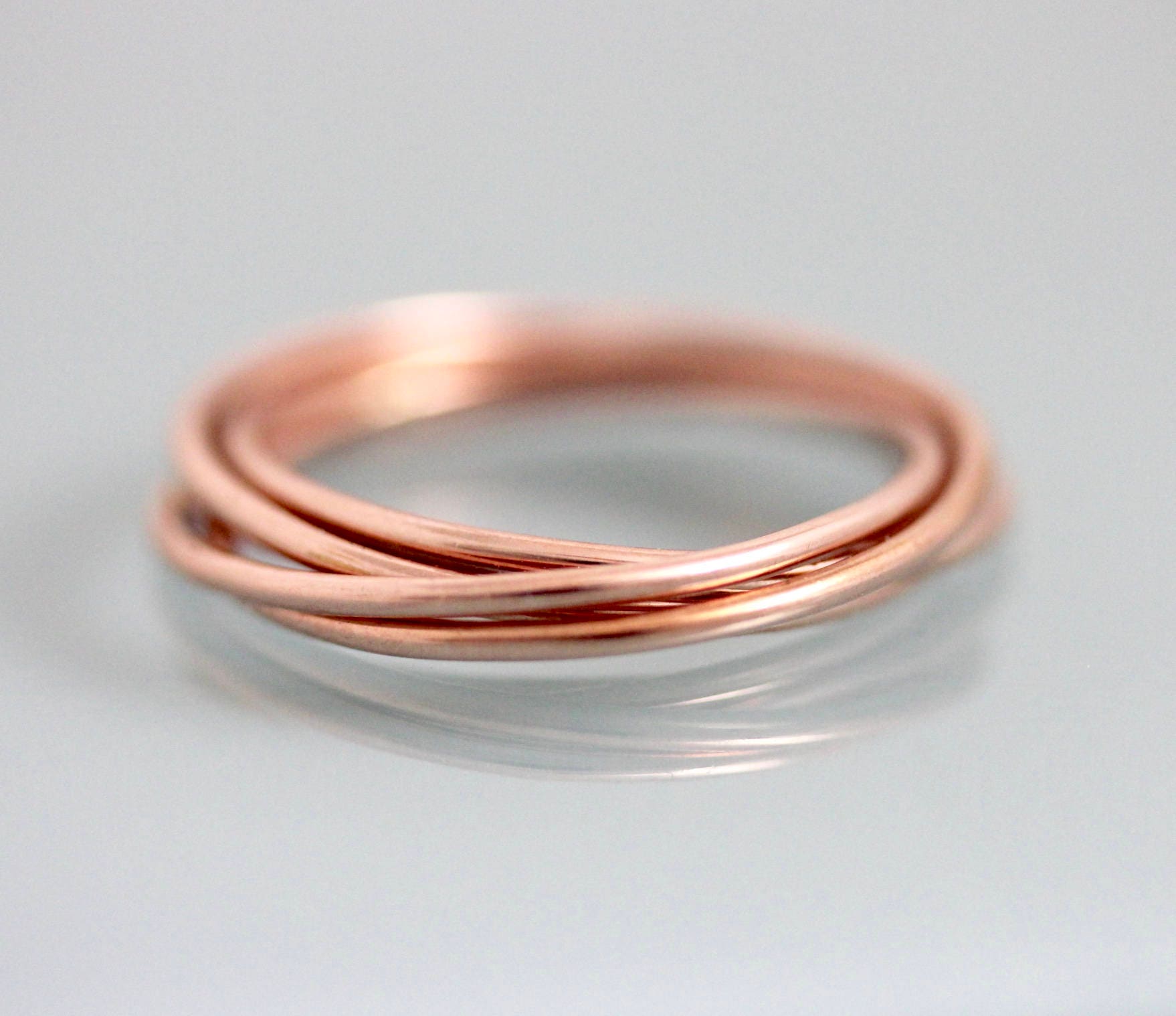14k Rose Gold Rolling Ring Interlocked Wedding Band 5 Rings Puzzle Ring ...