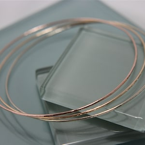 Set of 3 - SOLID 14k Gold Sparkle Thin Bangle 1mm Hand Forged Hammer Texture Bright Finish Stacking Bracelet
