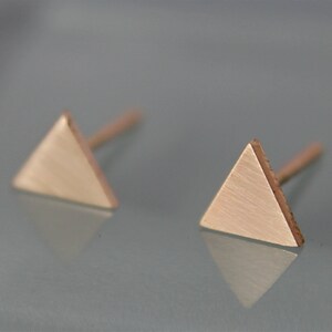 18k Gold Triangle Tiny Stud Earrings Geometric Pyramid Simple Eco-Friendly SOLID Recycled Rose or Yellow Gold Brushed or Shiny Finish image 2