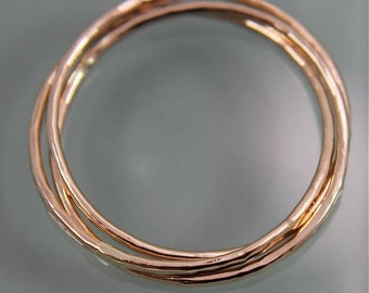 Anillo entrelazado de oro macizo de 14 k, anillo rodante, alianza rusa, anillo de rompecabezas infinito, anillo de 3 bandas finas martilladas, acabado facetado brillante