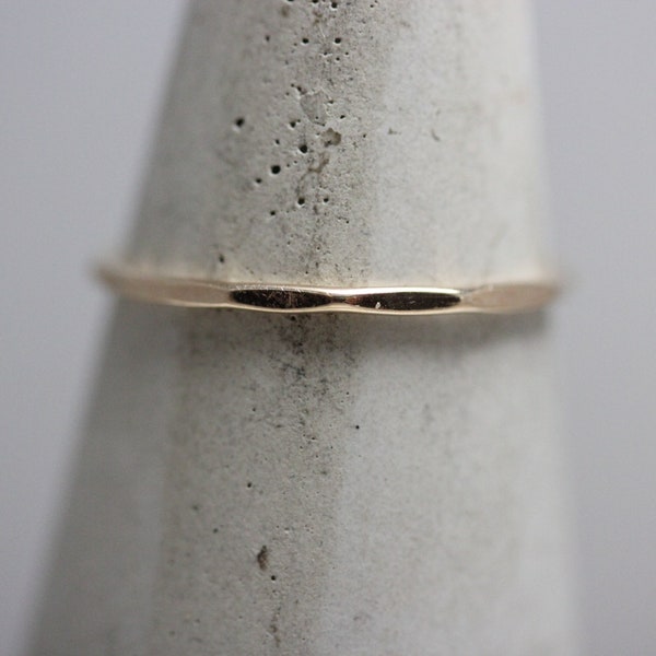 Gold Ring 14k SOLID Gold Yellow Thin 1mm Faceted Hammered Stacking Band Faceted Shiny Finish Sustainable Recycled Gold