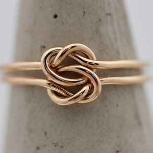 Double Knot Ring 14k Solid Gold  Love Knot Ring Thin 1mm  Interlocked Stacking Band Midi Twin Ring Celtic Recycled Gold Tinysparklestudio