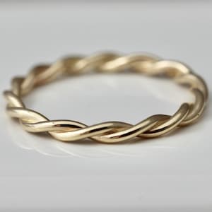 Relaxed Twist Ring 2mm 14k SOLID Yellow Gold Rope Infinity Loose Twisted Skinny Wedding Band  Stack Ring Spacer Rose Gold Option Recycled