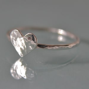 Rustic Heart Ring Hammered Band Sterling Silver Hand Cut Heart Stacking Ring Eco Friendly Recycled Silver
