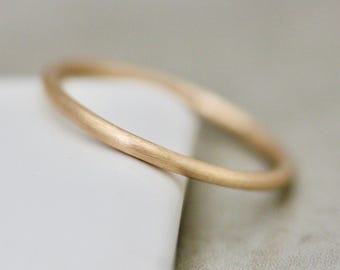 Brushed Gold Wedding Ring 1.5mm Gold Ring 14k SOLID Yellow Gold Stacking Band Full Round Smooth Shiny or Hammered Tinysparklestudio