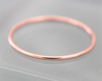Rose Gold Ring 14k SOLID Gold Skinny Wedding Ring 1mm Thin Round Simple Stacking Band Spacer Eco-friendly Recycled Gold by Tinysparklestudio