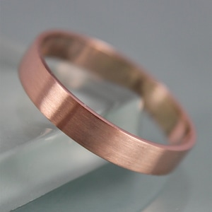 Rose Gold Ring Brushed 14k Solid Rose Gold 4mm x 1mm Flat Classic Men's  or Women's Wedding Band Stacking Ring Eco Friendly Recycled Gold