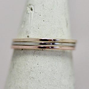 Gold Ring Set Tri Color 14kk Gold Square Rings Set of 3 SOLID Rose Gold Yellow Gold White Gold 1mm Square Wedding Stack Thin Stacking Band