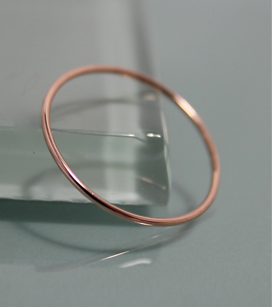 Thread Ring 14k SOLID .8mm Rose Gold Whisper Thin Round Simple Stacking Band Spacer Thread Ring  Shiny Finish Skinny Gold Midi Ring
