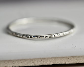 Silver Stack Ring Twig Bark Skinny Stacking Band Thin Round 1mm Sterling Silver Simple Ring  EcoFriendly Recycled Silver Midi Ring Spacer