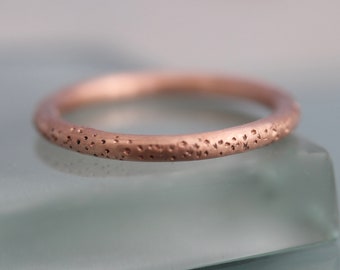 Rose Gold Ring Stardust 14k SOLID Stacking Band Full Round 1.6mm Speckled Matte Eco Friendly Recycled Gold