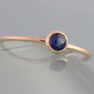 14k Sapphire Ring September BIrthstone Solid Yellow Gold Thin Stacking Band Spacer Ring