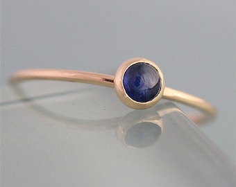 14k Sapphire Ring September BIrthstone Solid Yellow Gold Thin Stacking Band Spacer Ring