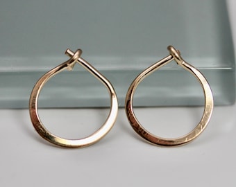 1/2" 14k Gold Filled Hoops Flat Shiny Brushed Or Hammered Texture Hoop Earrings Basic Hoops Tiny Hoop Silver Option by Tinysparklestudio