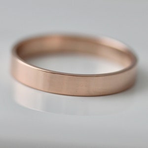 Rose Gold Wedding Ring Shiny or Brushed Matte Finish 14k Solid Rose Gold 4mm x 1mm Flat Classic Men's  or Women's Wedding Band Recycled Gold