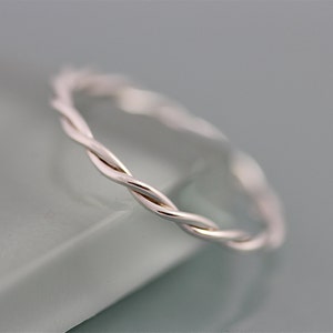 Silver Twist Ring Relaxed Rope Infinity Loose Twisted Skinny Wedding Band 1.5mm Thin Stack Ring Spacer EcoFriendly Recycled image 3