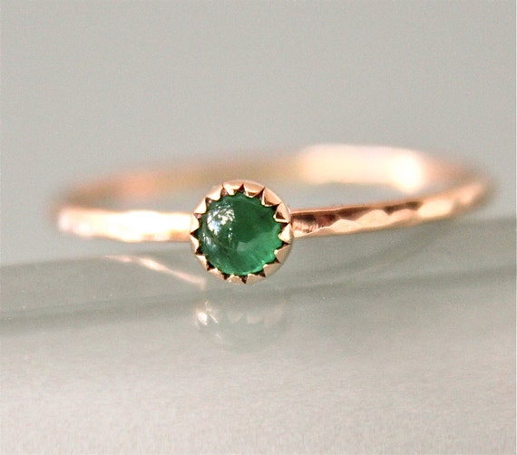 Tiny Emerald Ring May Birthstone 14k SOLID Yellow Gold 1mm Stacking Band Hammered Texture Recycled Gold Or Sapphire Gemstone