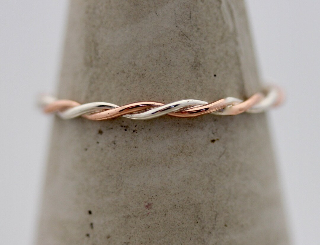 Sterling Silver and 14k Rose Gold Relaxed Twist Ring Two Tone 1.5mm ...
