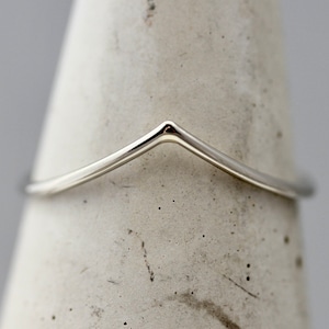 V Ring 14k SOLID White Gold Skinny 1mm Nesting Band Chevron Contoured Wave Custom Stacking Ring Wishbone Yellow Gold Rose Gold Recycled