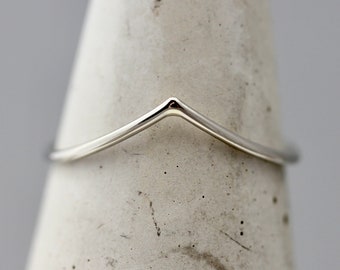 V Ring 14k SOLID White Gold Skinny 1mm Nesting Band Chevron Contoured Wave Custom Stacking Ring Wishbone Yellow Gold Rose Gold Recycled