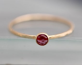 Pink Tourmaline 14k Solid Gold Ring Hammered Band October Birthstone 3mm Rose Cut Gemstone Dainty Ring EcoFriendly Sustainable Recycled Gold