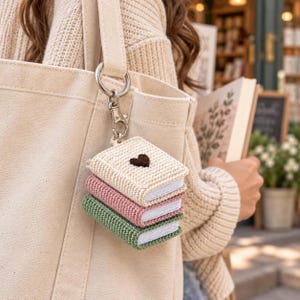 Crochet Book Keychain Pattern, Mini 3D Book Stack Charm, Amigurumi PDF Pattern, Book Lover Gift, Crochet Bag Charm
